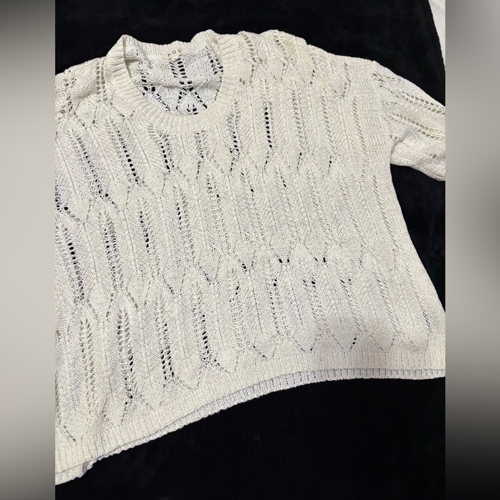 POL Cream Openwork Crewneck Sweater sze large